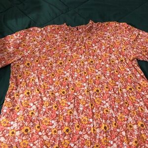 Knox Rose Rust Floral Smocked Neck Blouse with Yellow Accents